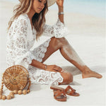 Crochet White Knitted Beach Cover Up Dress Tunic Pareos Bikinis Cover Ups Swim Cover Up Robe Plage Beachwear - Sabreeonline