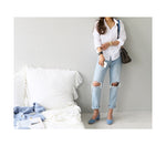 Women White Casual Long Sleeve Blouse - Sabreeonline