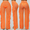 Ruffle Sheer Wide Leg Pants Bikini Cover Up - Sabreeonline