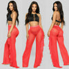 Ruffle Sheer Wide Leg Pants Bikini Cover Up - Sabreeonline
