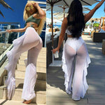 Ruffle Sheer Wide Leg Pants Bikini Cover Up - Sabreeonline