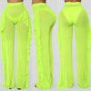 Ruffle Sheer Wide Leg Pants Bikini Cover Up - Sabreeonline