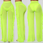 Ruffle Sheer Wide Leg Pants Bikini Cover Up - Sabreeonline