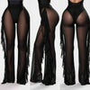 Ruffle Sheer Wide Leg Pants Bikini Cover Up - Sabreeonline