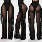 Ruffle Sheer Wide Leg Pants Bikini Cover Up - Sabreeonline