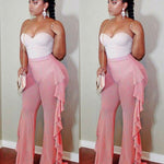 Ruffle Sheer Wide Leg Pants Bikini Cover Up - Sabreeonline