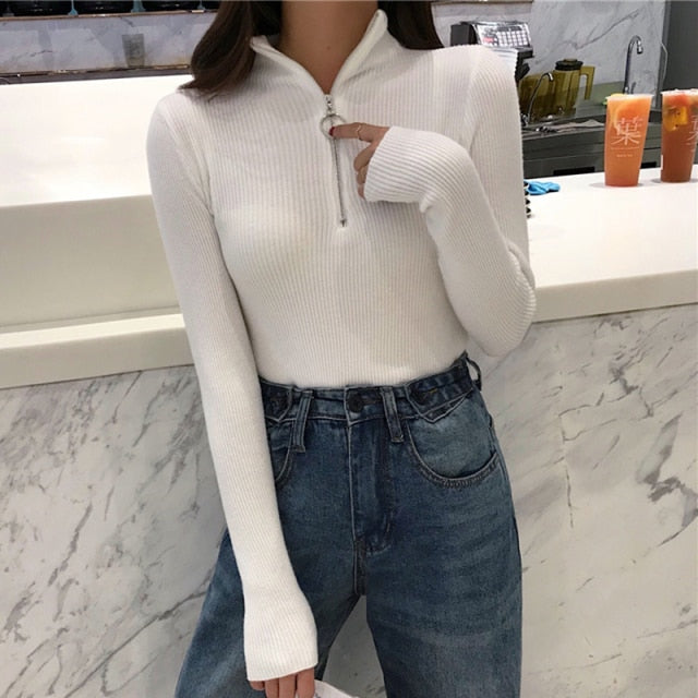 Women Zipper Turtleneck Winter Basic - Sabreeonline