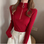 Women Zipper Turtleneck Winter Basic - Sabreeonline