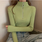 Women Zipper Turtleneck Winter Basic - Sabreeonline