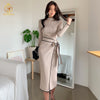 Slim Waist Lace-Up Knitted Mid-Length Sweater Dress - Sabreeonline