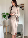 Slim Waist Lace-Up Knitted Mid-Length Sweater Dress - Sabreeonline
