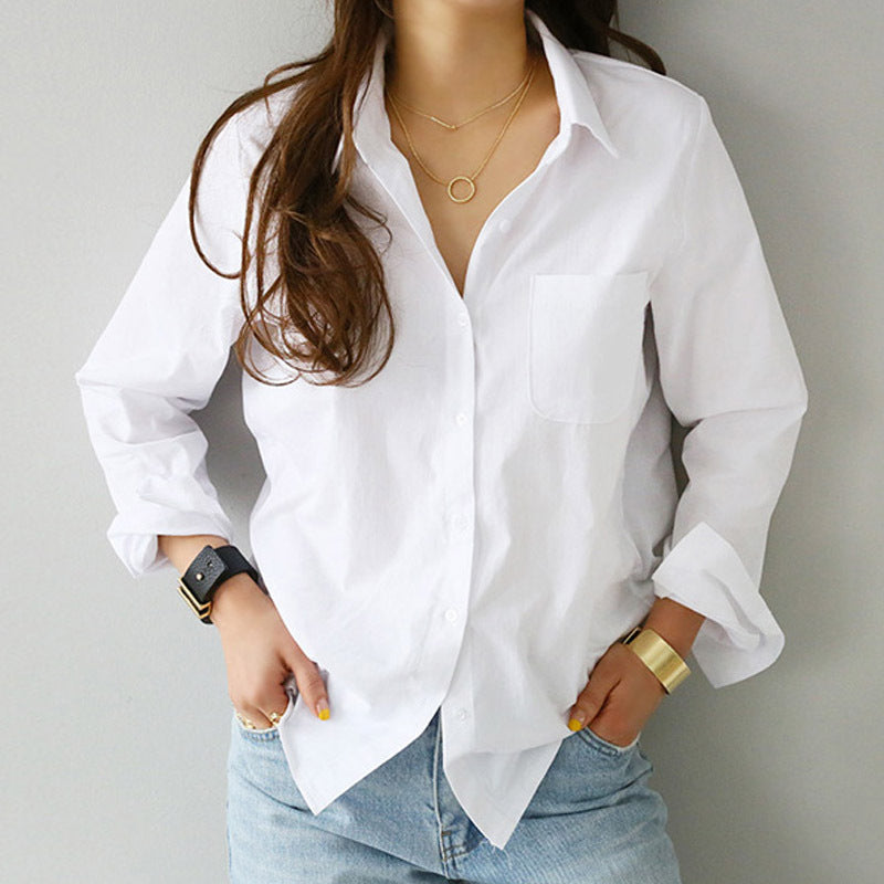 Women White Casual Long Sleeve Blouse - Sabreeonline