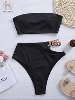 High Waist Chain Bandeau Set - Sabreeonline