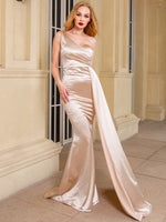 One Shoulder Padded Sexy Satin Maxi Dress - Sabreeonline