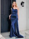 One Shoulder Padded Sexy Satin Maxi Dress - Sabreeonline