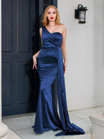 One Shoulder Padded Sexy Satin Maxi Dress - Sabreeonline
