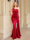 One Shoulder Padded Sexy Satin Maxi Dress - Sabreeonline
