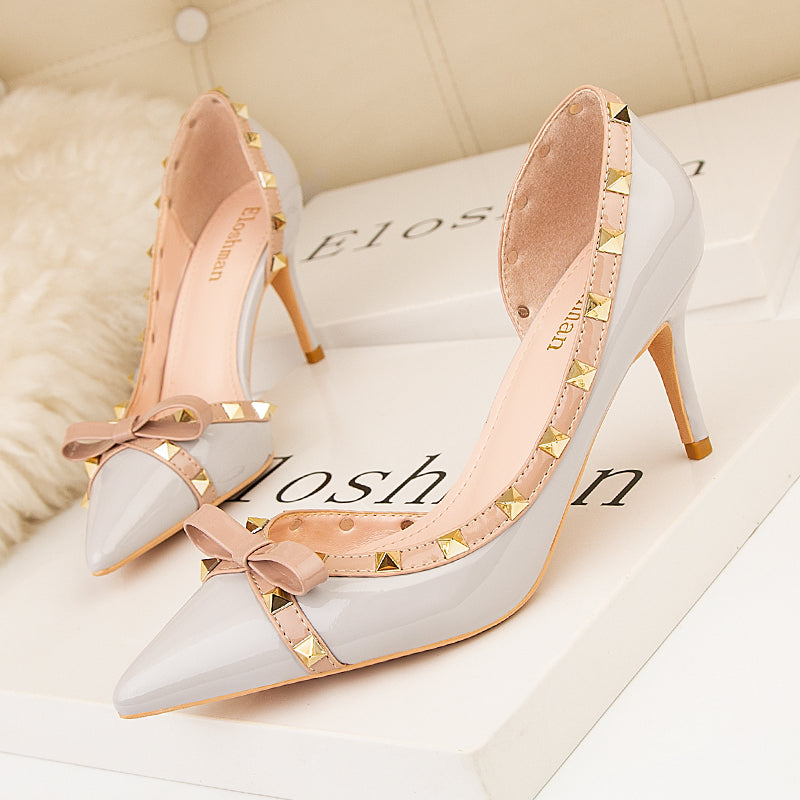 Pumps Thin Heels Rivet Butterfly-knot Shoes - Sabreeonline