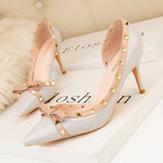 Pumps Thin Heels Rivet Butterfly-knot Shoes - Sabreeonline