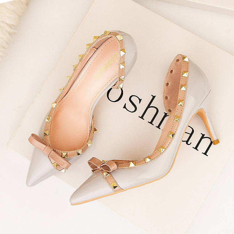 Pumps Thin Heels Rivet Butterfly-knot Shoes - Sabreeonline