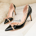 Pumps Thin Heels Rivet Butterfly-knot Shoes - Sabreeonline