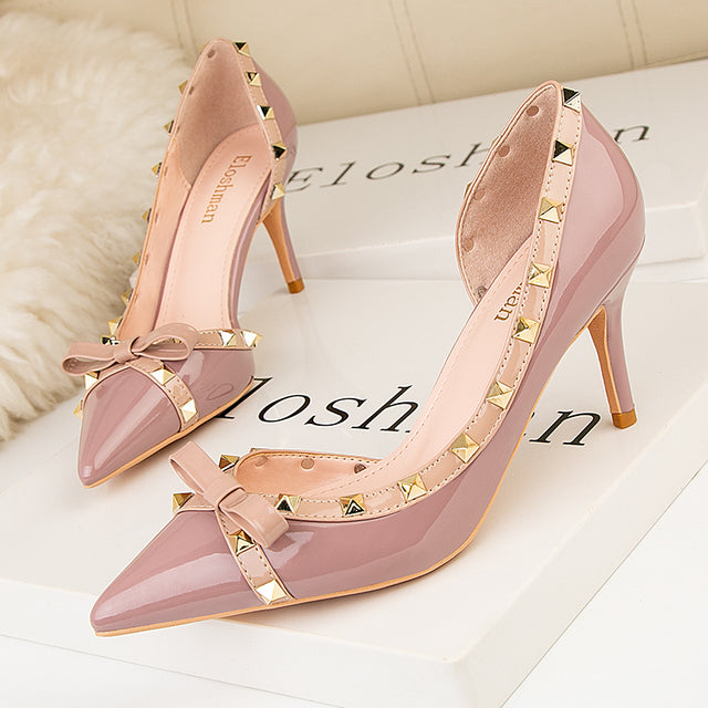 Pumps Thin Heels Rivet Butterfly-knot Shoes - Sabreeonline