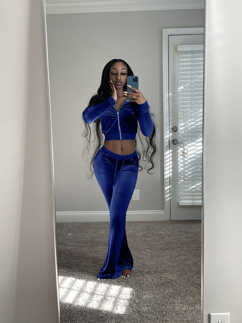 Casual Sports Set Solid Velvet Two Piece Set - Sabreeonline