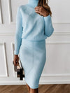 Autumn Knitting Costume Turtleneck Solid Color Pullover Sweater + Slim Skirt - Sabreeonline