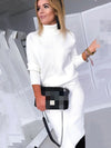 Autumn Knitting Costume Turtleneck Solid Color Pullover Sweater + Slim Skirt - Sabreeonline