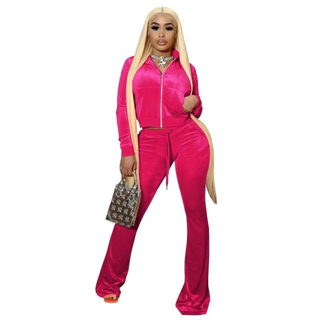 Casual Sports Set Solid Velvet Two Piece Set - Sabreeonline