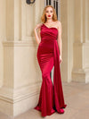 One Shoulder Padded Sexy Satin Maxi Dress - Sabreeonline