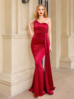 One Shoulder Padded Sexy Satin Maxi Dress - Sabreeonline