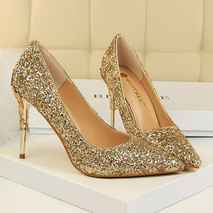 Glitter Sequins Gold Luxury Hight Heels - Sabreeonline
