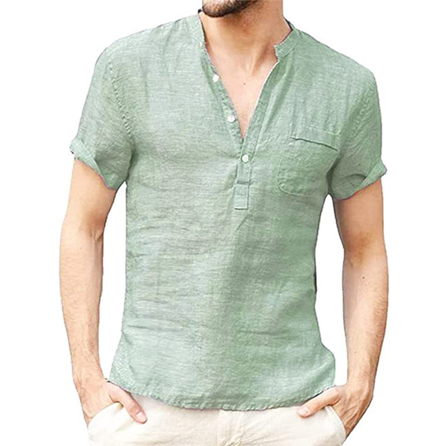 Summer New Men Short-Sleeved T-shirt Cotton and Linen Led Casual Men&#39;s T-shirt Shirt Male  Breathable S-3XL - Sabreeonline