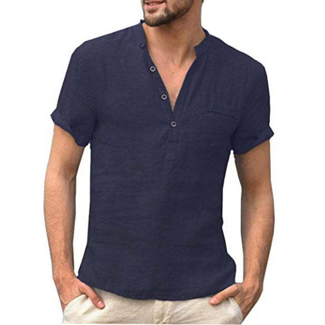 Summer New Men Short-Sleeved T-shirt Cotton and Linen Led Casual Men&#39;s T-shirt Shirt Male  Breathable S-3XL - Sabreeonline