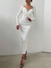 Elegant Party Women Dress Slim V Neck Long Sleeve Mid Calf Pencil Dress - Sabreeonline