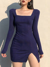 Black Knitted Ribbed Midi Dresses - Sabreeonline