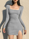 Black Knitted Ribbed Midi Dresses - Sabreeonline