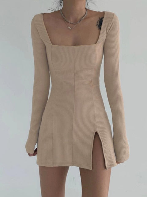 Black Knitted Ribbed Midi Dresses - Sabreeonline