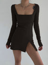 Black Knitted Ribbed Midi Dresses - Sabreeonline