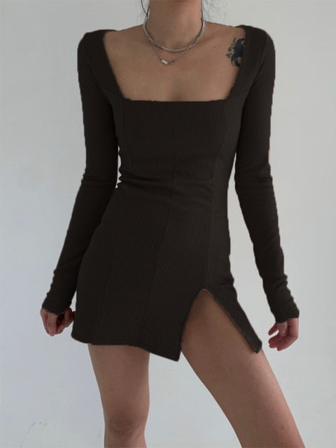 Black Knitted Ribbed Midi Dresses - Sabreeonline