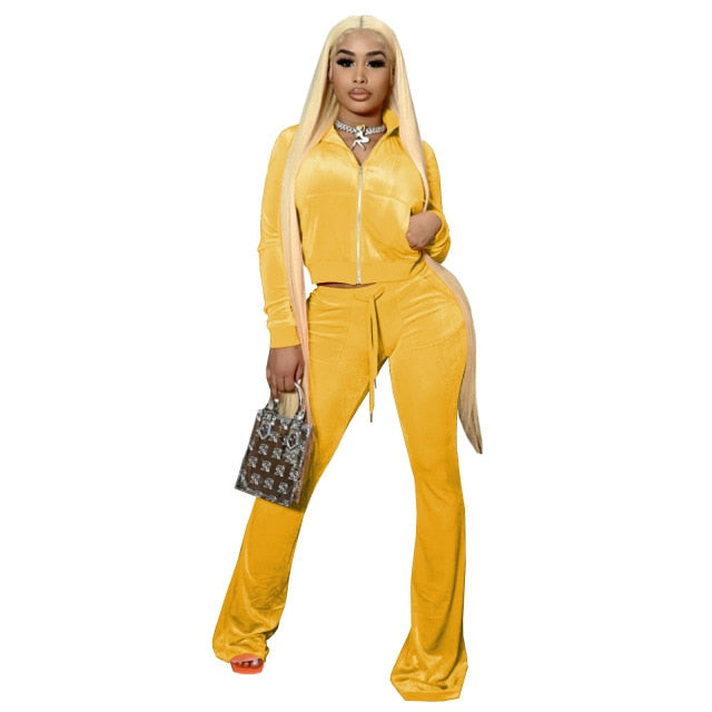 Casual Sports Set Solid Velvet Two Piece Set - Sabreeonline