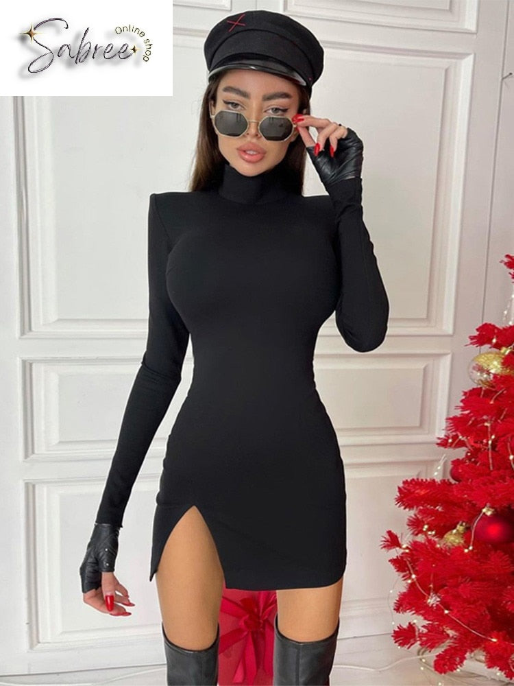 Long Sleeve Bodycon Mini Dress - Sabreeonline