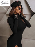Long Sleeve Bodycon Mini Dress - Sabreeonline