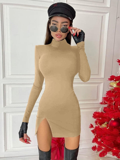 Long Sleeve Bodycon Mini Dress - Sabreeonline