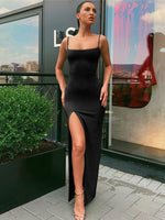 Strap Split Elastic Sleeveless Long Dress - Sabreeonline