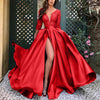 Long Party Elegant Lace Split Satin Maxi Dress - Sabreeonline