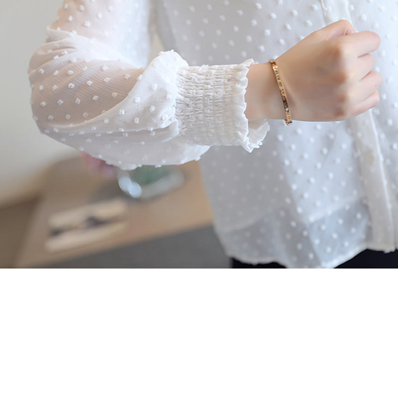Long Sleeve White Casual Blouse - Sabreeonline