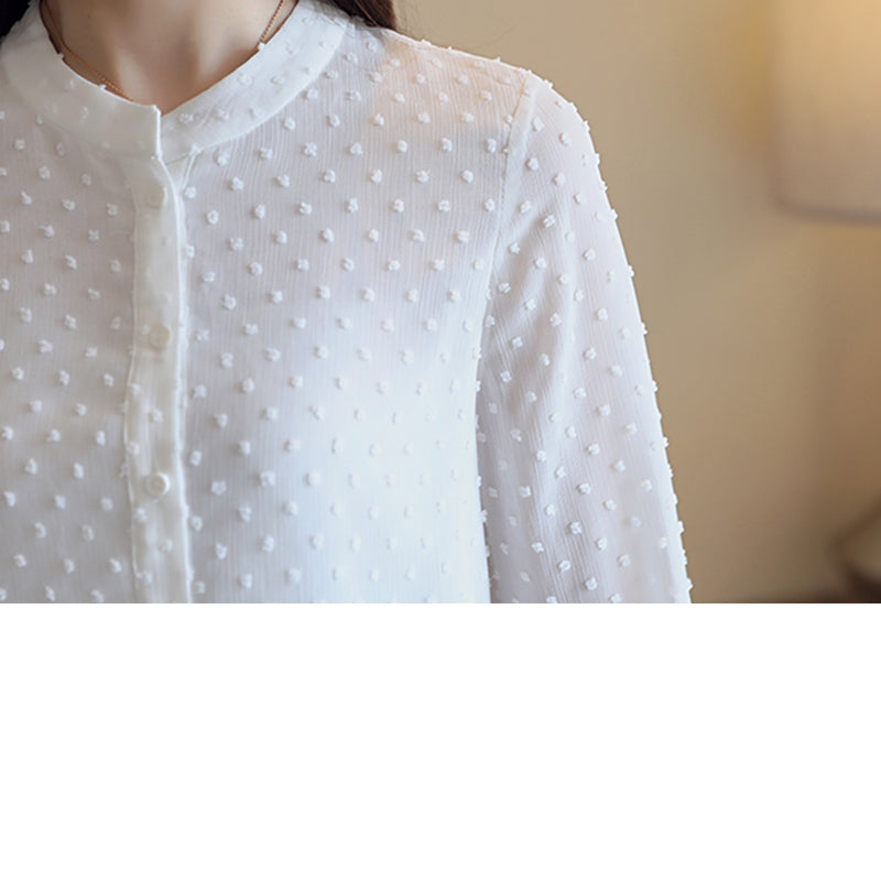 Long Sleeve White Casual Blouse - Sabreeonline