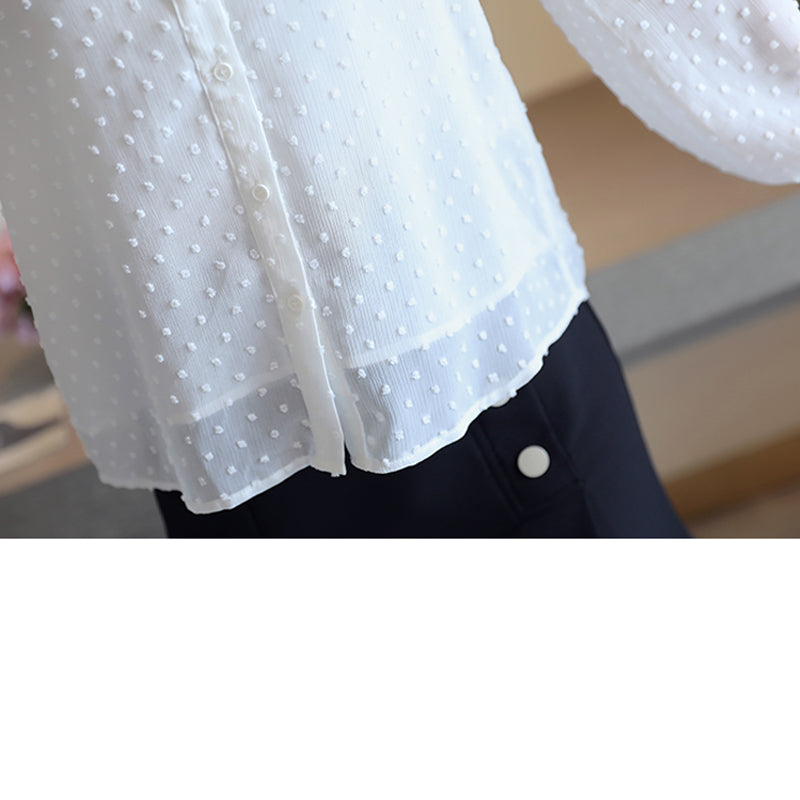 Long Sleeve White Casual Blouse - Sabreeonline